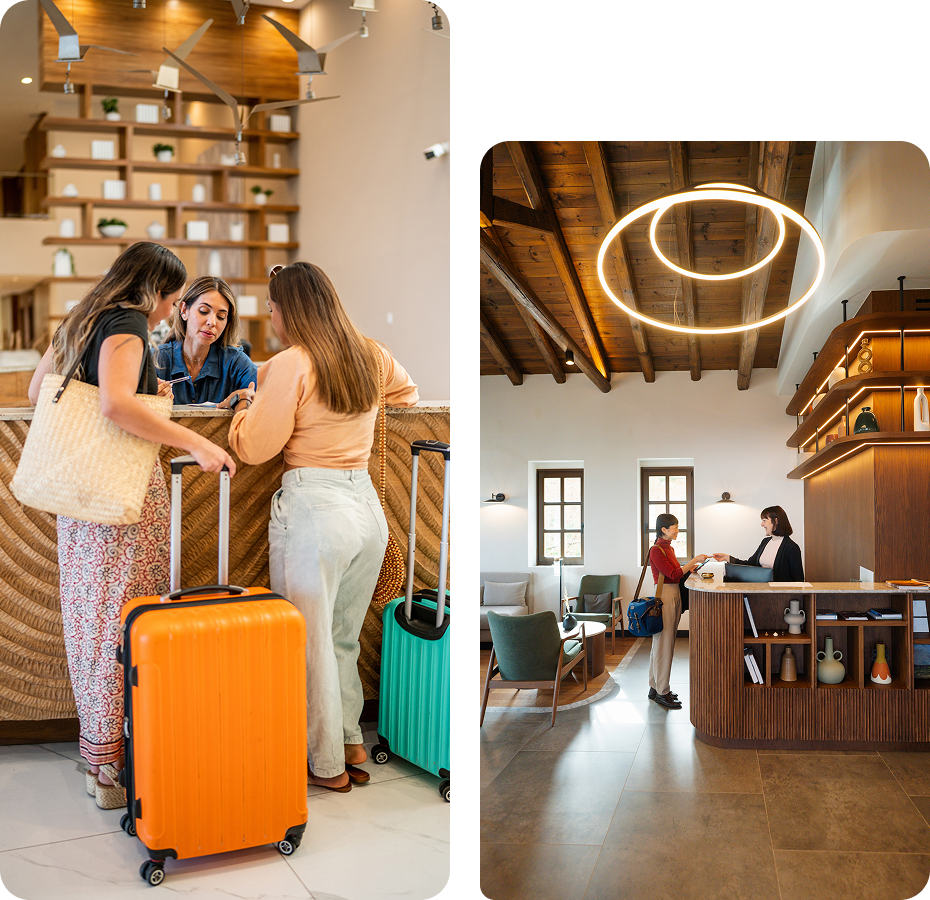 People checking into a hotel reception.