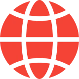 Red globe icon on black background.