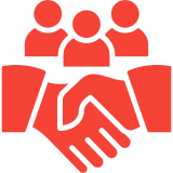 People and handshake icon in red.