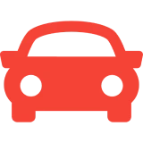 Red car icon on black background.