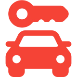Red car and key icon on black.