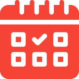 Red calendar icon with checkmark.